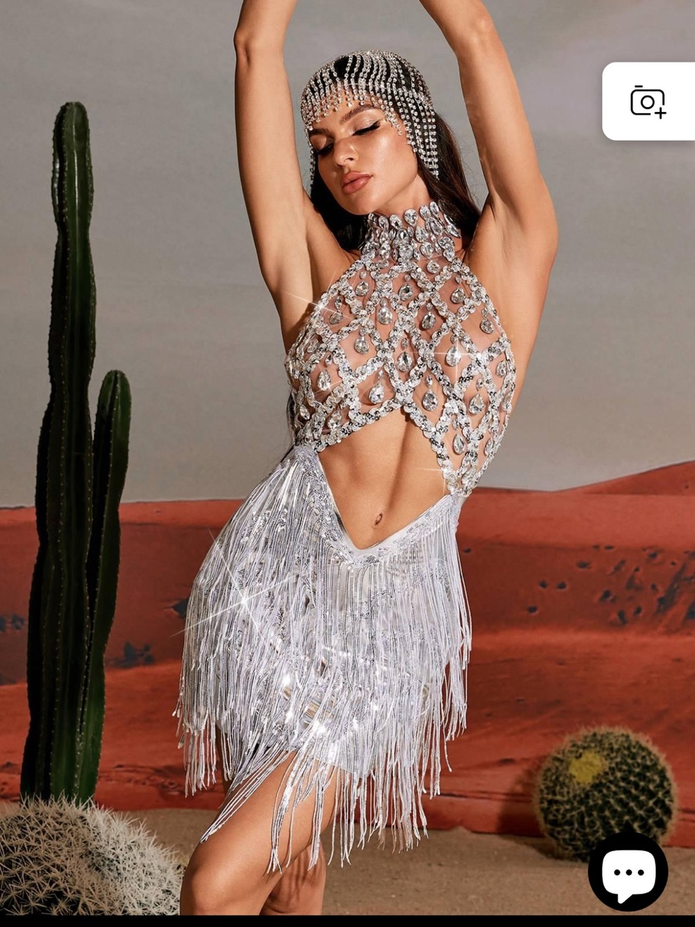 Sequin Fringe Metallic Cutout Dress In Silver